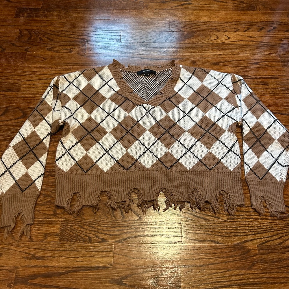 Brown and White Argyle Sweater